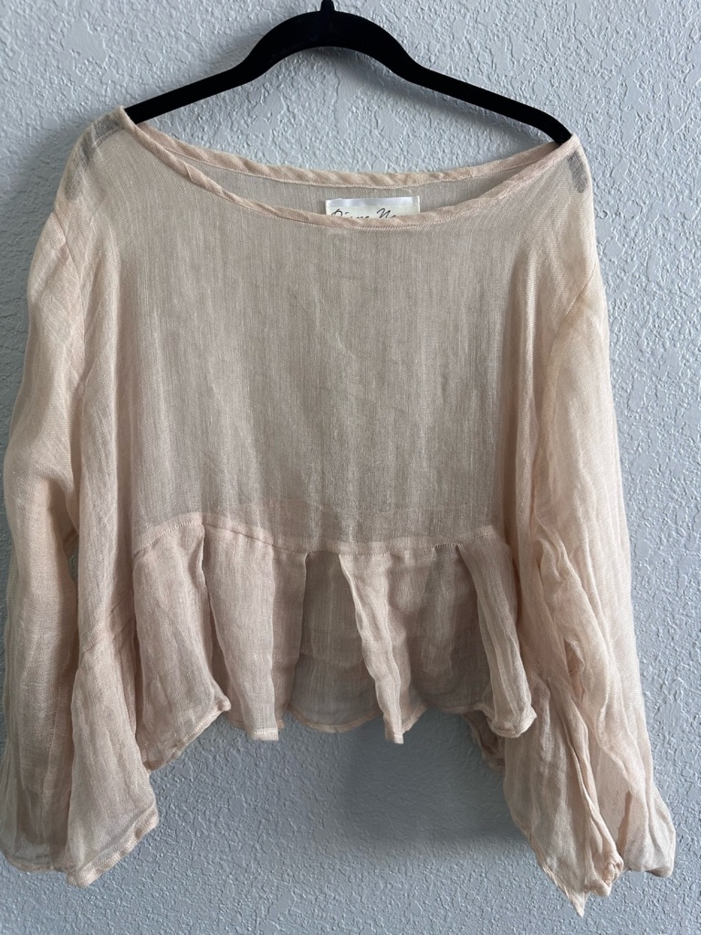 Diane Ness Art To Wear Linen Sheer Gauze Ruffle Hem Top Boho Lagenlook Handmade